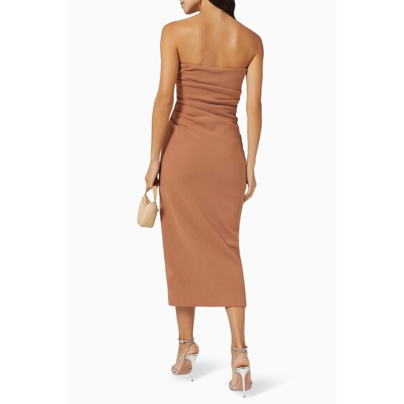 MISHA Calandra Dress in Praline 6 Womens Midi Ruched Cocktail Party - Picture 13 of 14